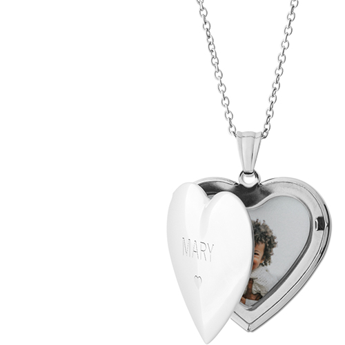 Whole Heart Locket Necklace, Silver, Heart, Engraved Front, Gray