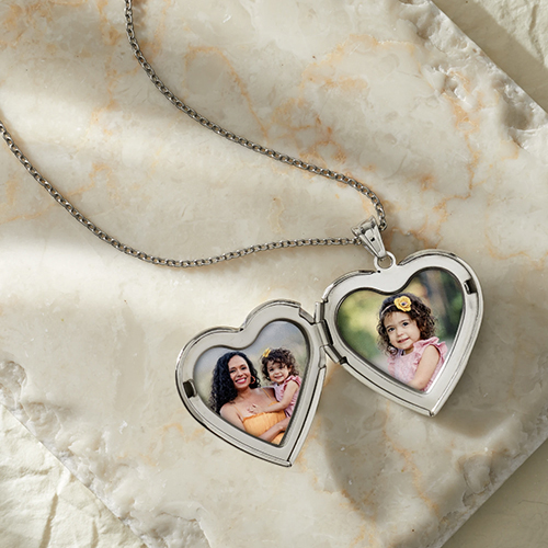 Engraved Initial Heart Photo Locket Necklace