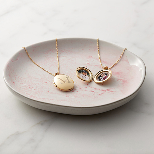 Locket Necklaces: Monogram Trio, Gold, Oval, Gray by Shutterfly