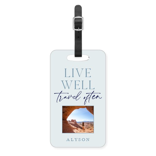 Live Well And Travel Luggage Tag, Large, Gray
