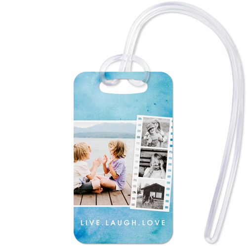 Watercolor Filmstrip Collage Luggage Tag, Small, Blue