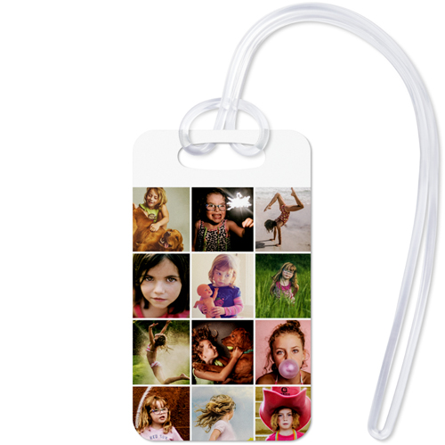 Collage Squares Luggage Tag, Small, White