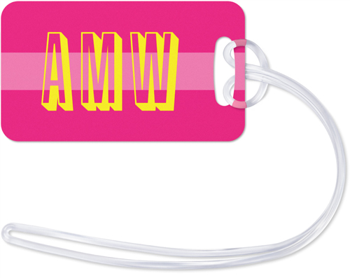Retro Travel Initials Luggage Tag, Small, Pink