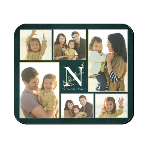 Classic Foliage Monogram Mouse Pad, Rectangle Ornament, Green