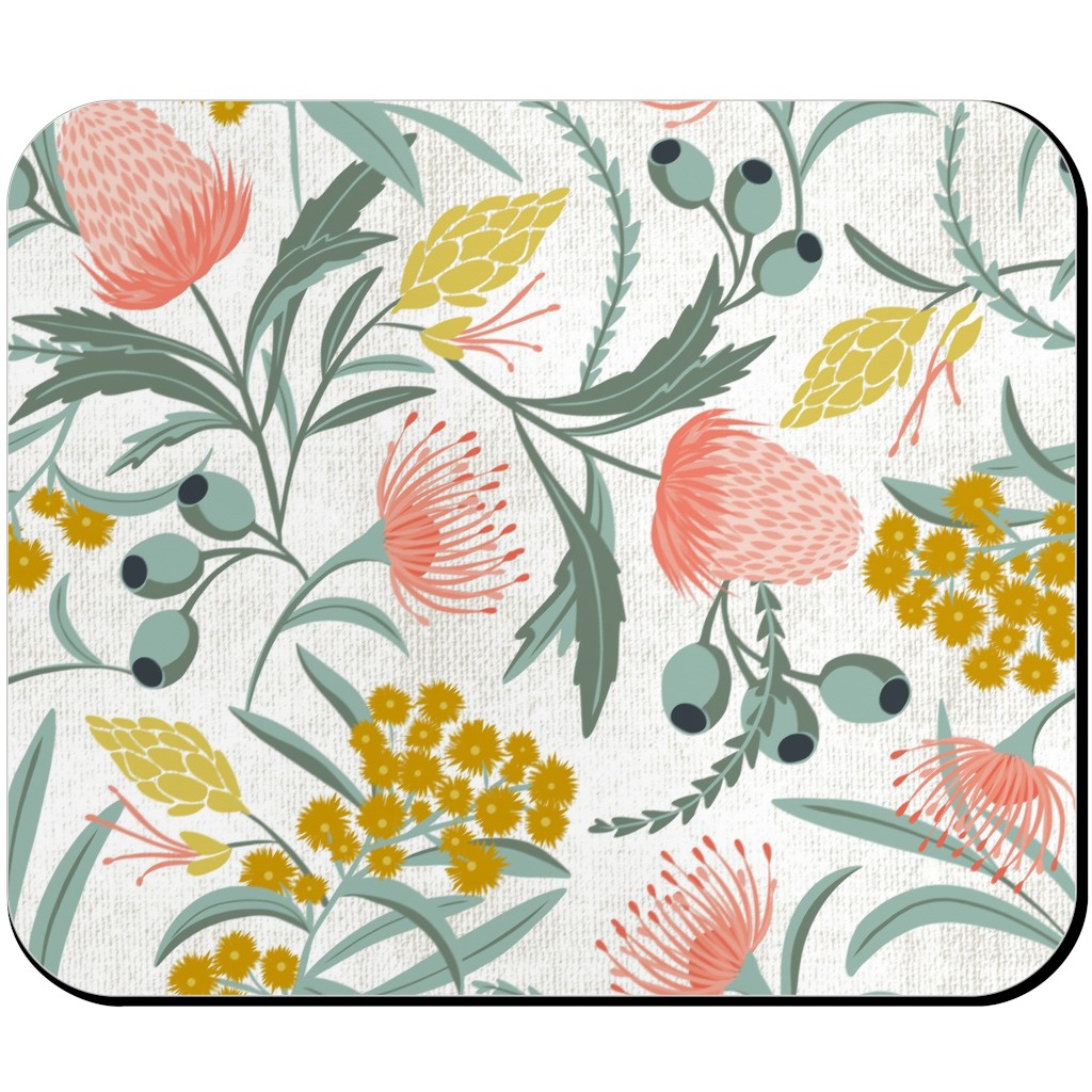 Flora Australis - Botanical - White Mouse Pad, Rectangle, Multicolor