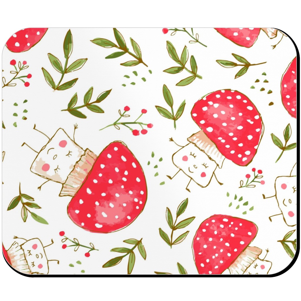 the Happiest Little Mushrooms - Red Mouse Pad, Rectangle, Red, Red