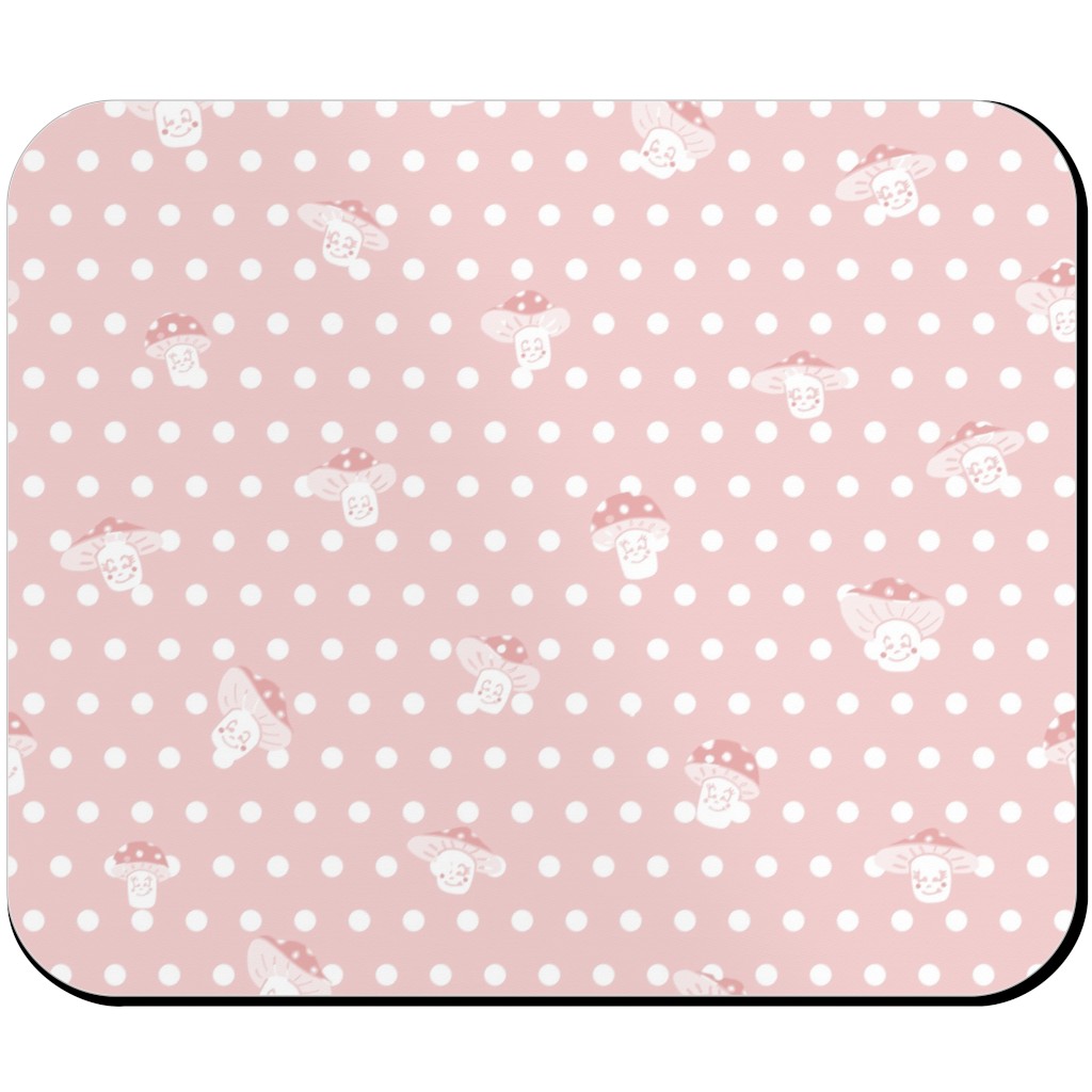 Mushroom and Dots - Pink Mouse Pad, Rectangle, Pink