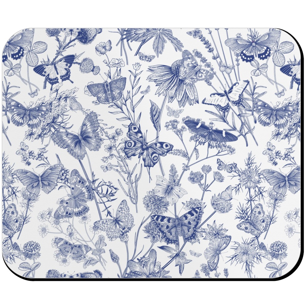 Butterflies and Wild Flowers Mouse Pad, Rectangle Ornament, Blue