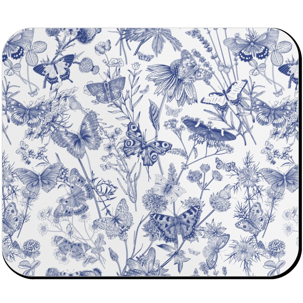 Butterflies and Wild Flowers Mouse Pad, Rectangle, Blue, True Blue