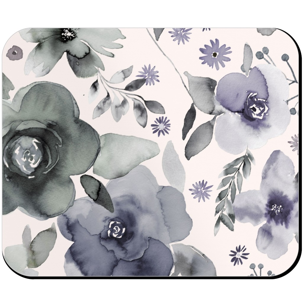 Wintery Watercolor Flower Bouquets - Navy Mouse Pad, Rectangle, Blue