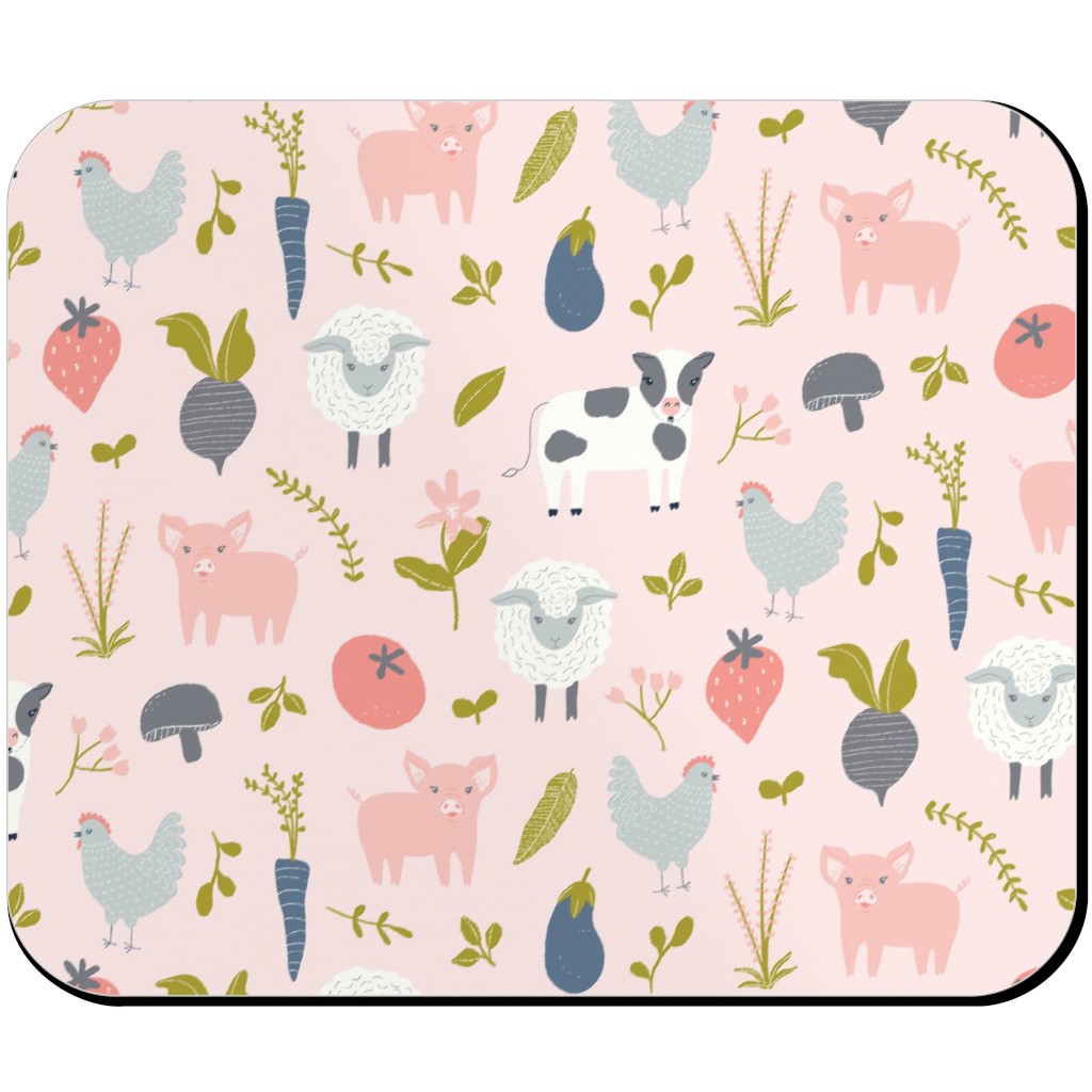Farm Life - Pink Mouse Pad, Rectangle, Pink, Bright Pink