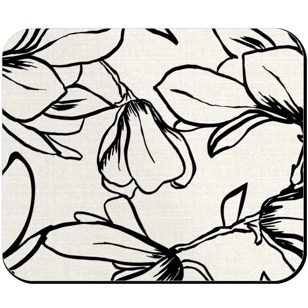 Magnolia Garden - Textured - White & Black Mouse Pad, Rectangle Ornament, Beige