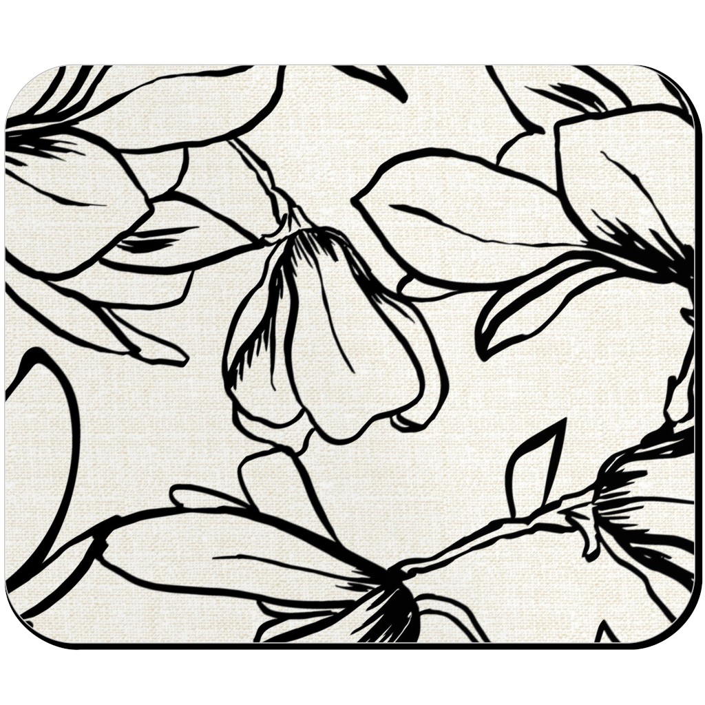 Magnolia Garden - Textured - White & Black Mouse Pad, Rectangle, Beige