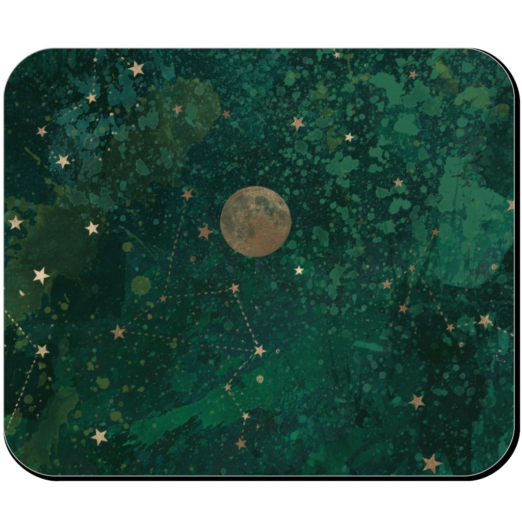 Moon and Stars - Green Mouse Pad, Rectangle Ornament, Green