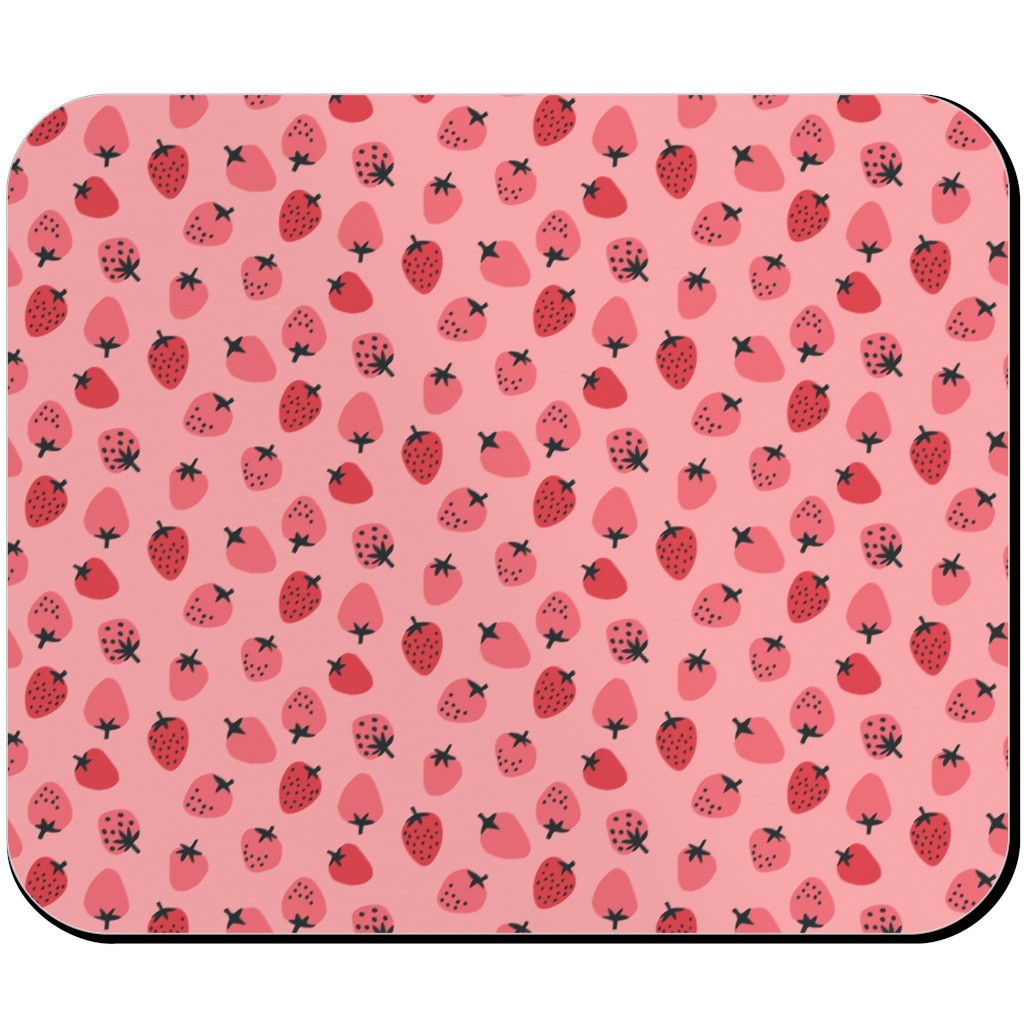 Red Strawberries - Pink Mouse Pad, Rectangle, Pink, Bright Pink