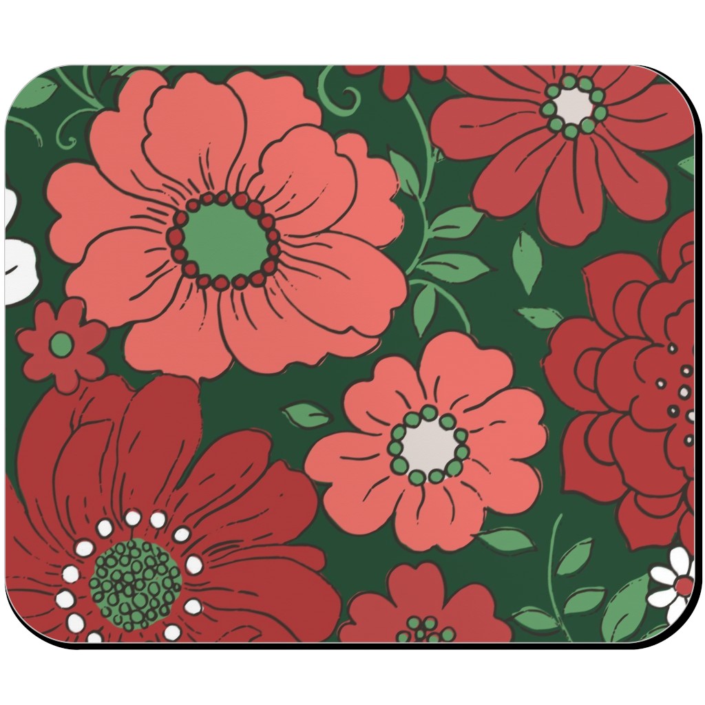Camilla Retro Floral Christmas - Red and Green Mouse Pad, Rectangle Ornament, Multicolor