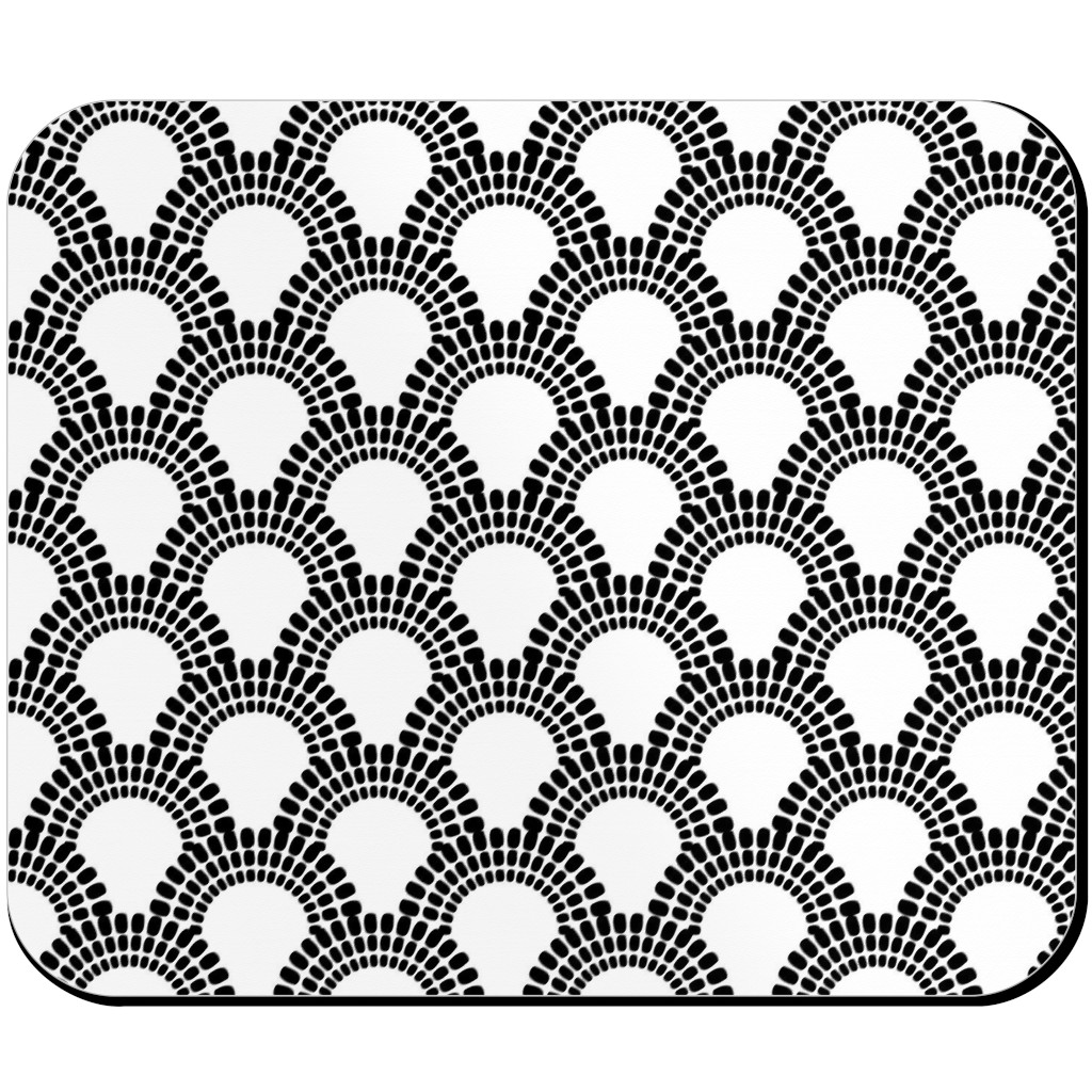 Scallops - Black and White Mouse Pad, Rectangle, Black, Black