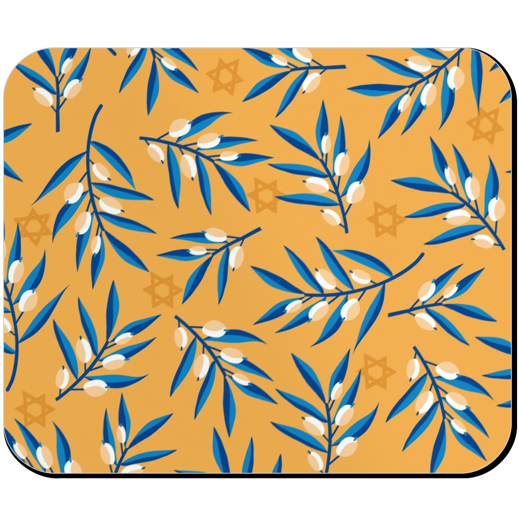 Olive Branches Hanukkah - Blue on Yellow Mouse Pad, Rectangle Ornament, Yellow