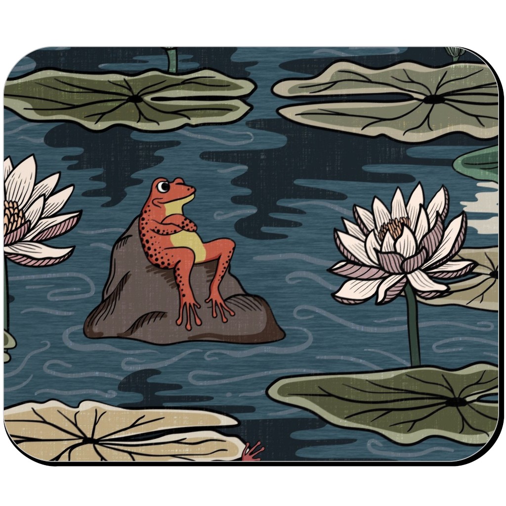 Quirky Frogs Dancing in the Moonlight on Lily Pads Mouse Pad, Rectangle, Blue