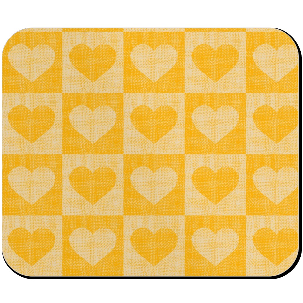 Love Hearts Check - Yellow Mouse Pad, Rectangle Ornament, Yellow