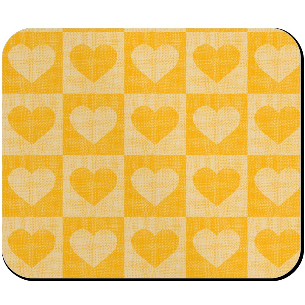 Love Hearts Check - Yellow Mouse Pad, Rectangle, Yellow