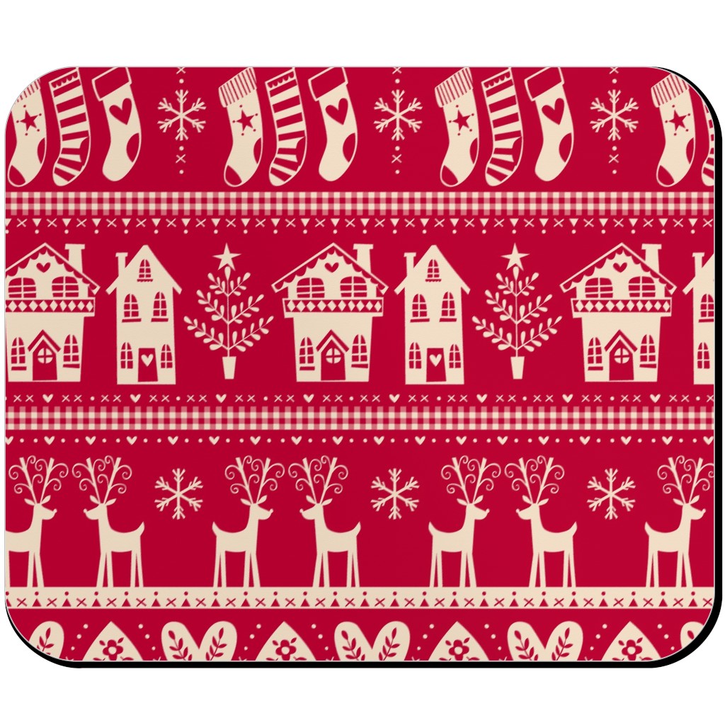 Vintage Nordic Christmas Mouse Pad, Rectangle, Red, Ballet Slipper