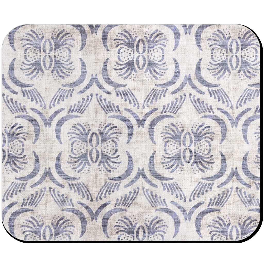 French Linen Geo Floral Mouse Pad, Rectangle, Gray, Gray