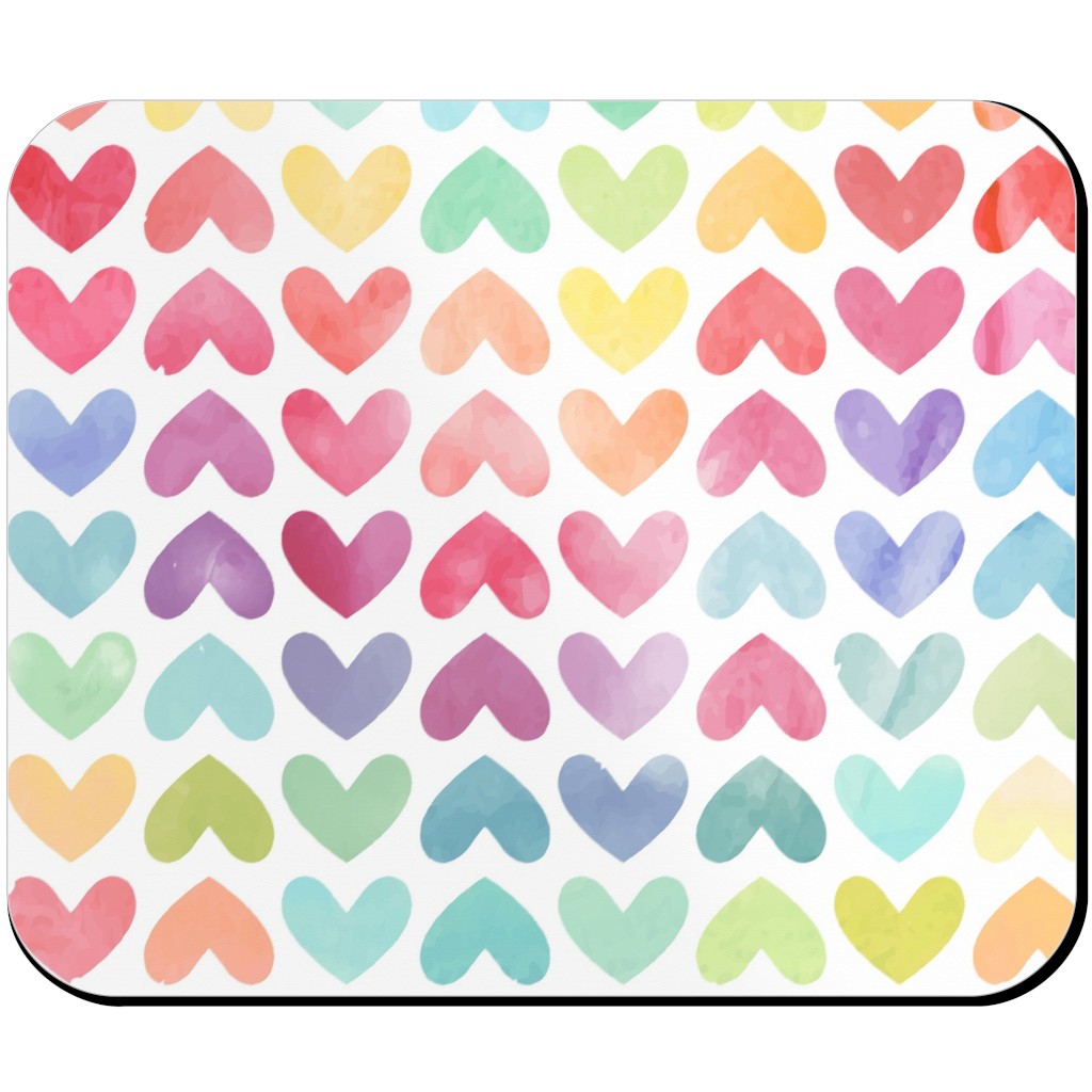 Rainbow Hearts - Multi Mouse Pad, Rectangle Ornament, Multicolor