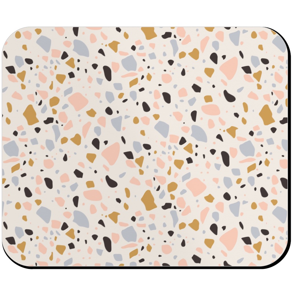 Terrazzo Coral - Gold Mouse Pad, Rectangle, Beige