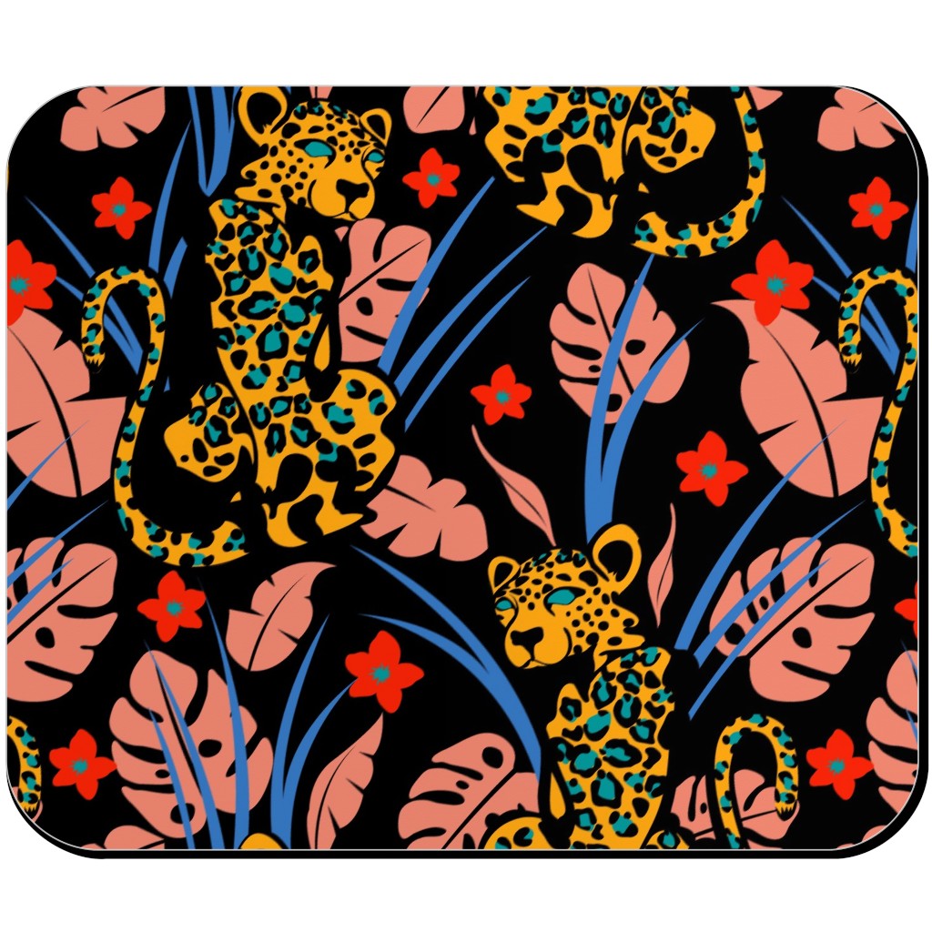 Leopard - Multi on Black Mouse Pad, Rectangle, Multicolor