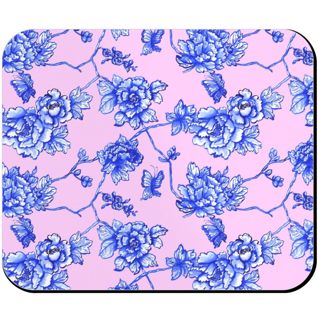Chinoiserie Floral - Blush Mouse Pad, Rectangle, Pink, Bright Pink