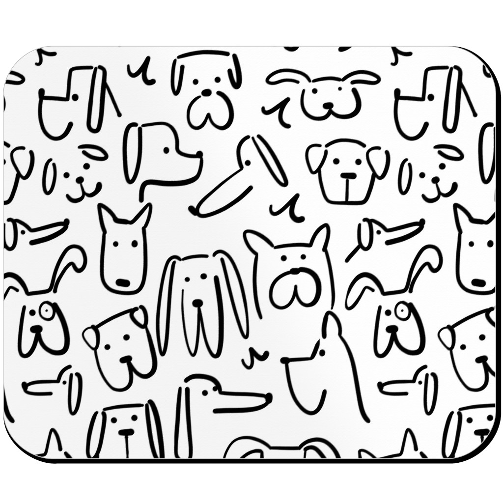 Playful Pups - Black and White Mouse Pad, Rectangle, White, White