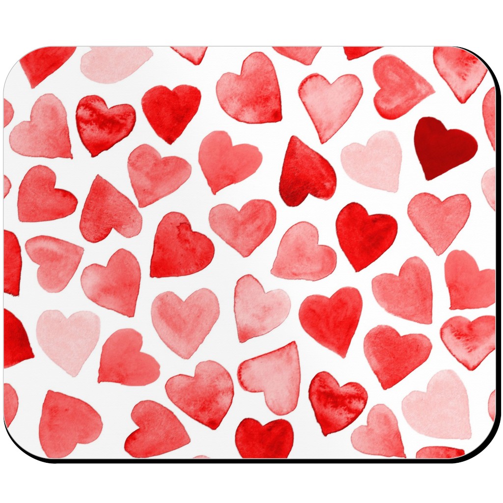 Red Hearts Watercolor - Red Mouse Pad, Rectangle Ornament, Red