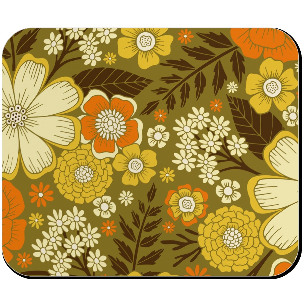 1970s Retro/Vintage Floral - Yellow and Brown Mouse Pad, Rectangle, Yellow