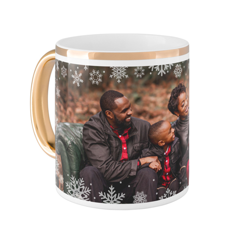 Snowflake Border Mug, Gold Handle, , 11oz, White, white