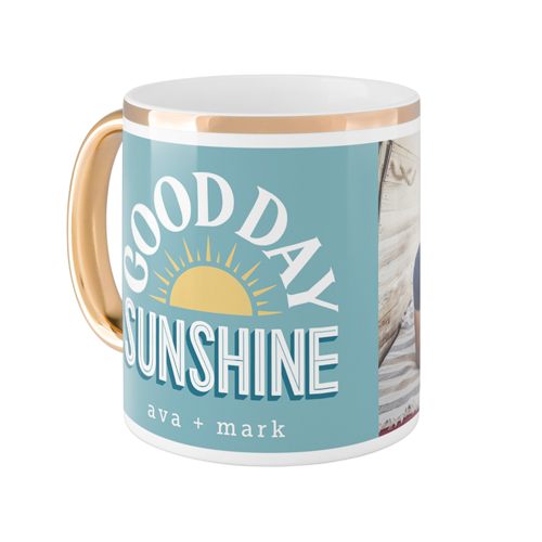 Good Day Sunshine Mug, Gold Handle,  , 11oz, Blue