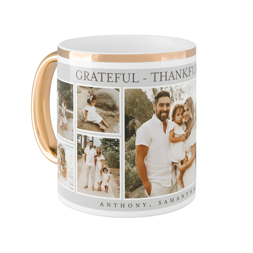 Grateful Thankful Blessed Frames Mug, Gold Handle,  , 11oz, Gray