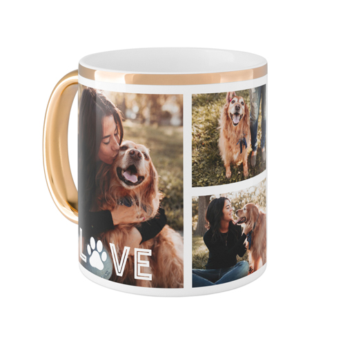 Love Pawprint Mug, Gold Handle,  , 11oz, White