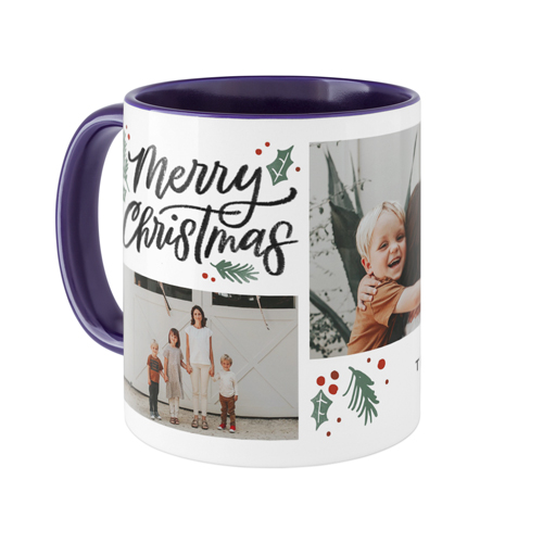 Merry Christmas Evergreen Mug, Blue,  , 11oz, White