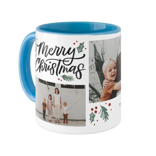 Merry Christmas Evergreen Mug, Light Blue,  , 11oz, White