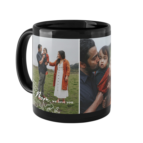 Mom Floral Corners Mug, Black, , 11oz, White, white