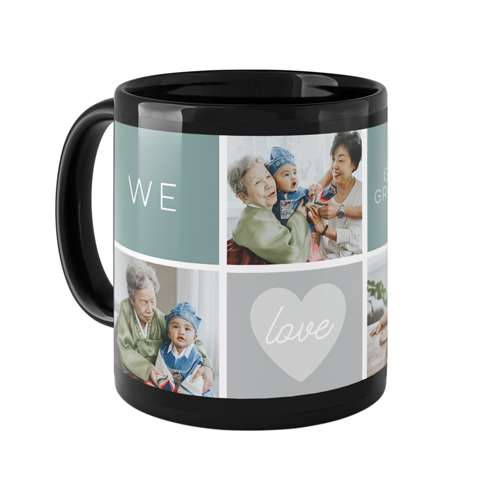 We Love Heart Grid Mug, Black, , 11oz, Blue, cedar