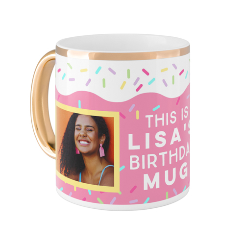 Sweet Birthday Cake Mug, Gold Handle,  , 11oz, Pink