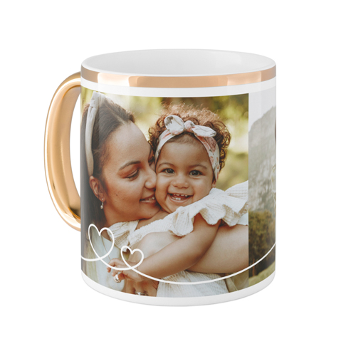 Swirl Heart Mug, Gold Handle, , 11oz, White, white
