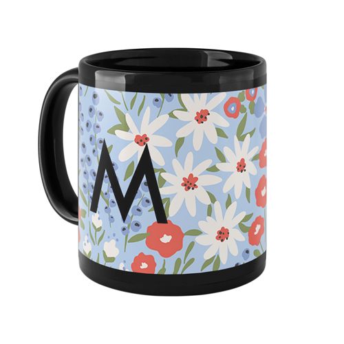 Blue Wildflowers Custom Text Mug, Black,  , 11oz, Multicolor