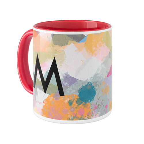 Abstract Colors Custom Text Mug, Red,  , 11oz, Multicolor
