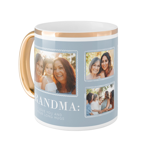 Scallop Doodle Frames Mug, Gold Handle, , 11oz, Blue, marine layer