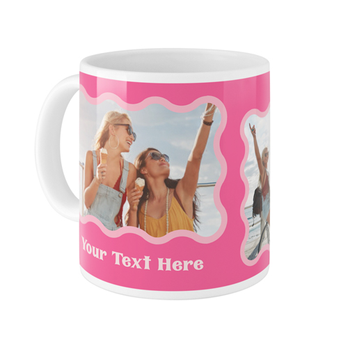 Bold Waves Mug, White, , 11oz, Pink, peony