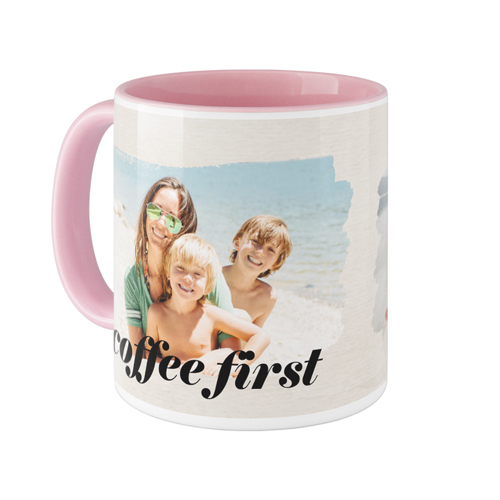 Brushstrokes Mug, Pink, , 11oz, Beige, antique white