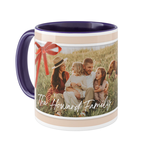 Holiday Bow Mug, Blue, , 11oz, Beige, sand